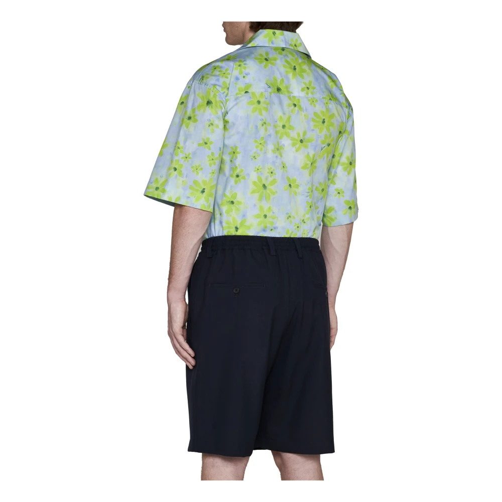 Marni Navy Blauw Wol Plooi Shorts Black Heren
