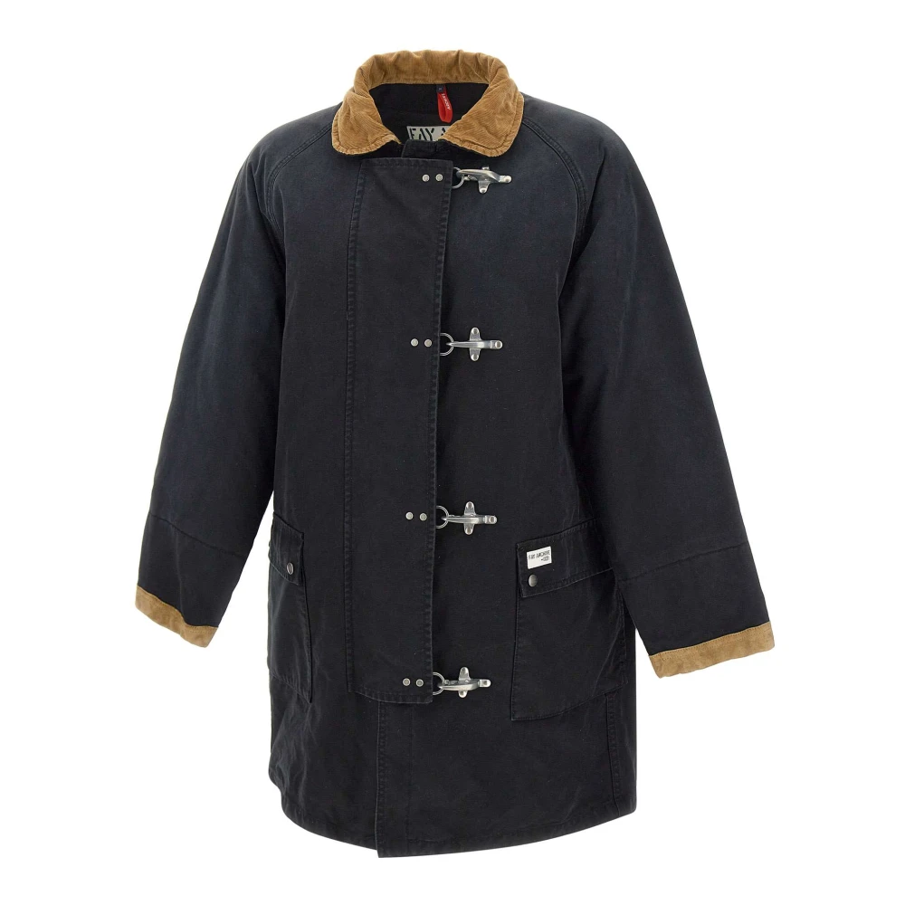 Fay Canvas Jas Zwart Leren Details Black Heren