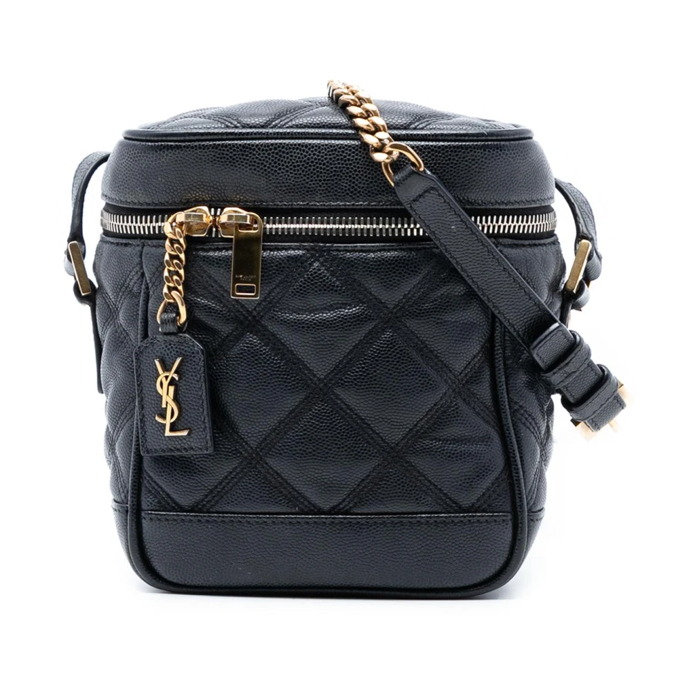 Saint Laurent Vintage Women's Black Pre-Owned Quilted Vanity Bag