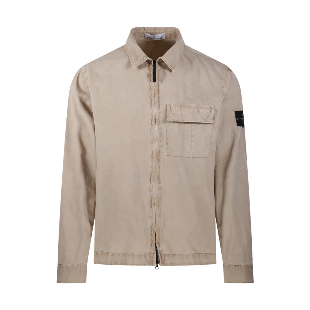 Stone Island Beige Old Effect Overshirt - Male - Light Jackets - Xl - Jackets