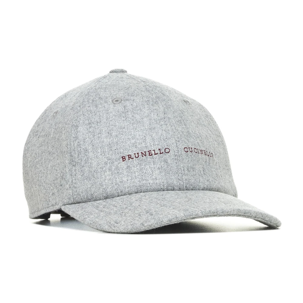 BRUNELLO CUCINELLI Grijze wollen baseballpet met rode logo Gray Heren