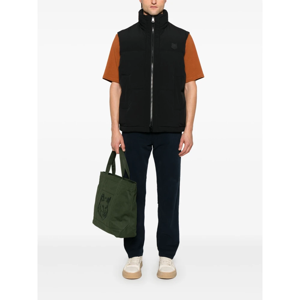 Maison Kitsuné Zwarte Gewatteerde Gilet met Vos Motief Black Heren