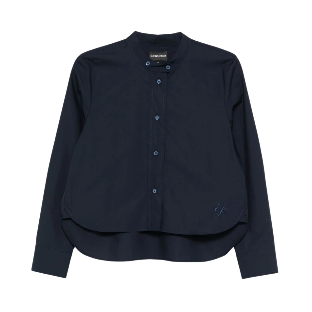 Emporio Armani Vrouw Blauw Overhemden Dames, S, Katoen, Geborduurde Katoenen Shirt