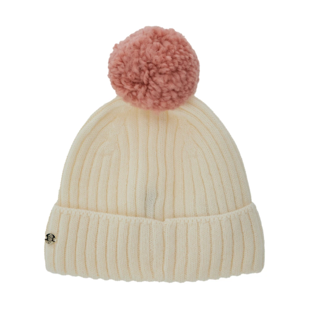 Hvit Beanie med Pompom og Logo