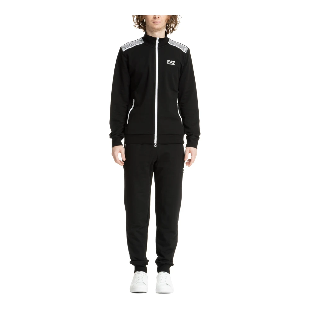 Emporio Armani EA7 Enfärgad Tracksuit med Dragsko och Dragkedja Black, Herr