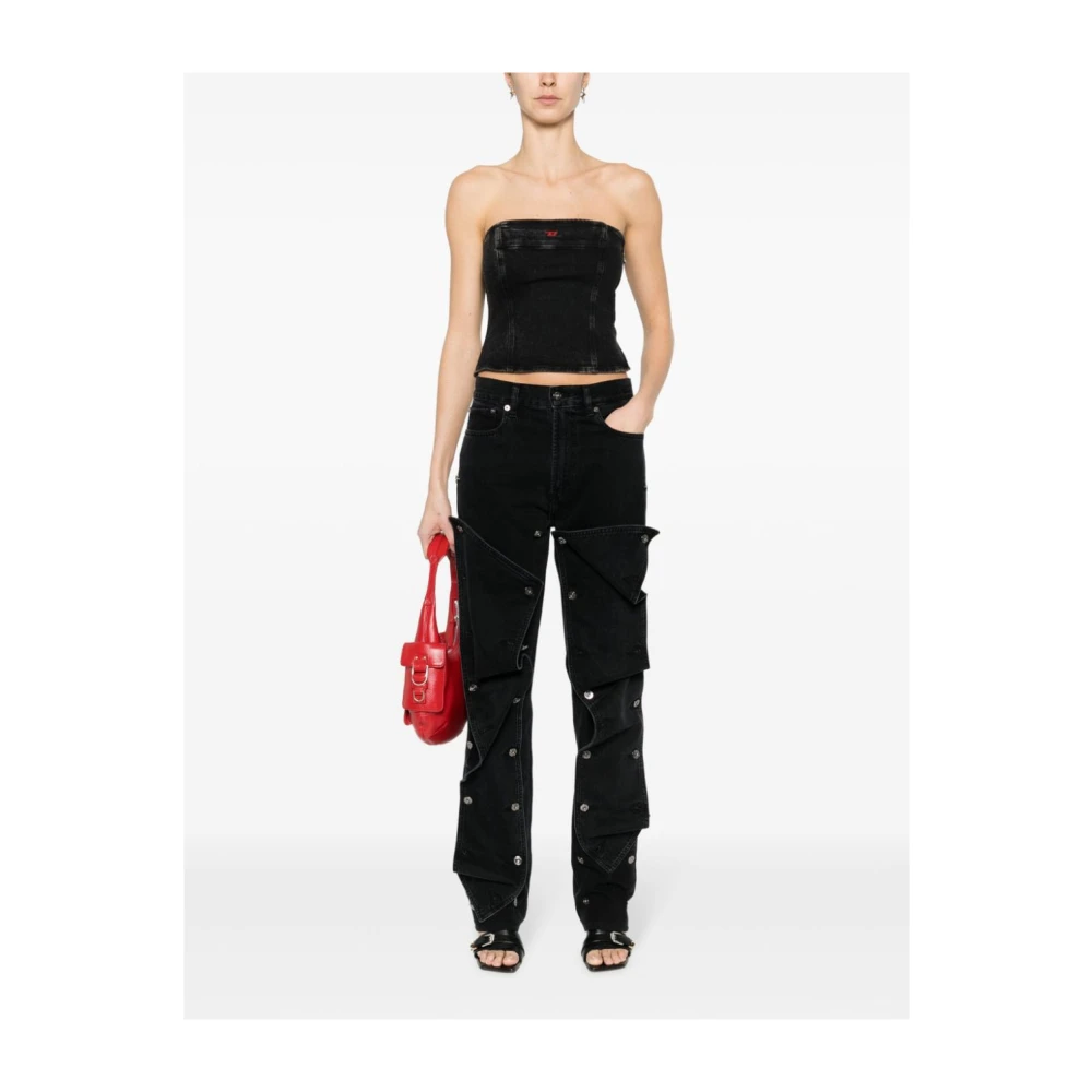 Diesel Crop Top met Geborduurd Logo Black Dames