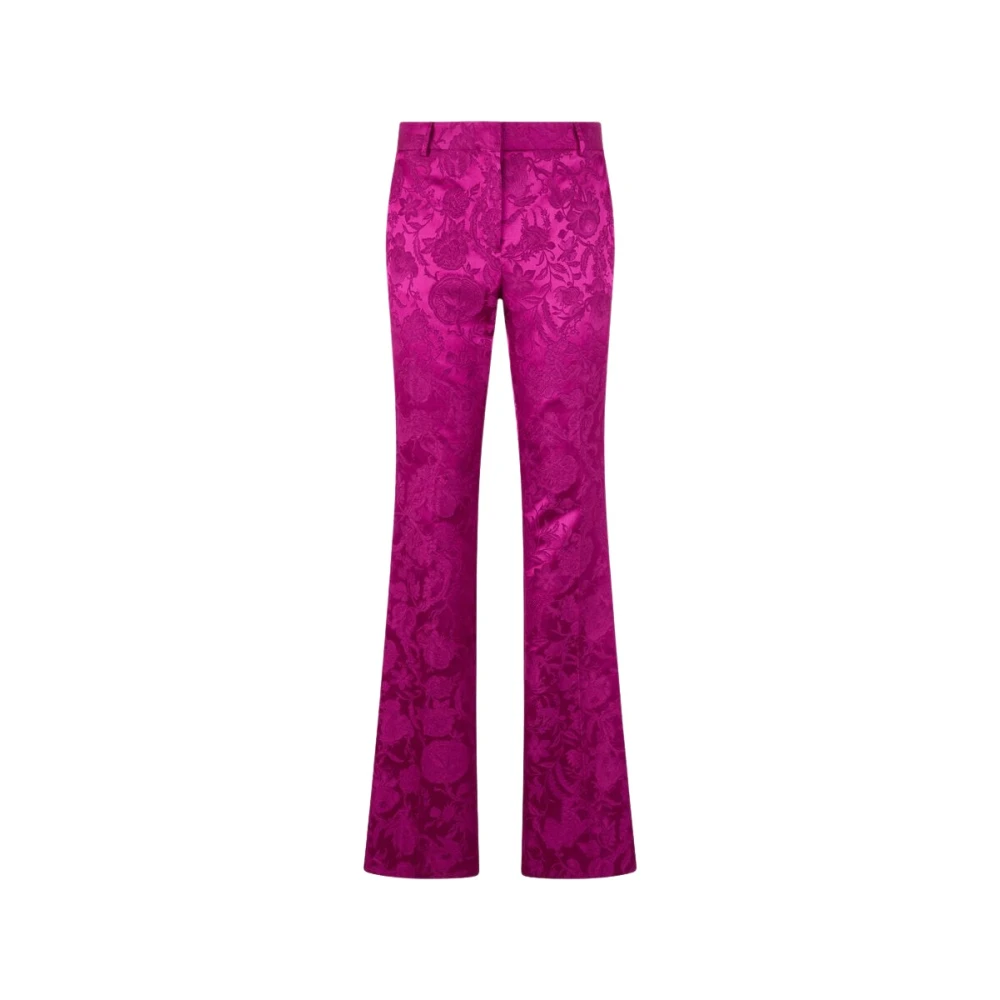 Roberto Cavalli Women's Pink Wide Trousers, L, Florentine Flowers Jacquard Flare Trousers