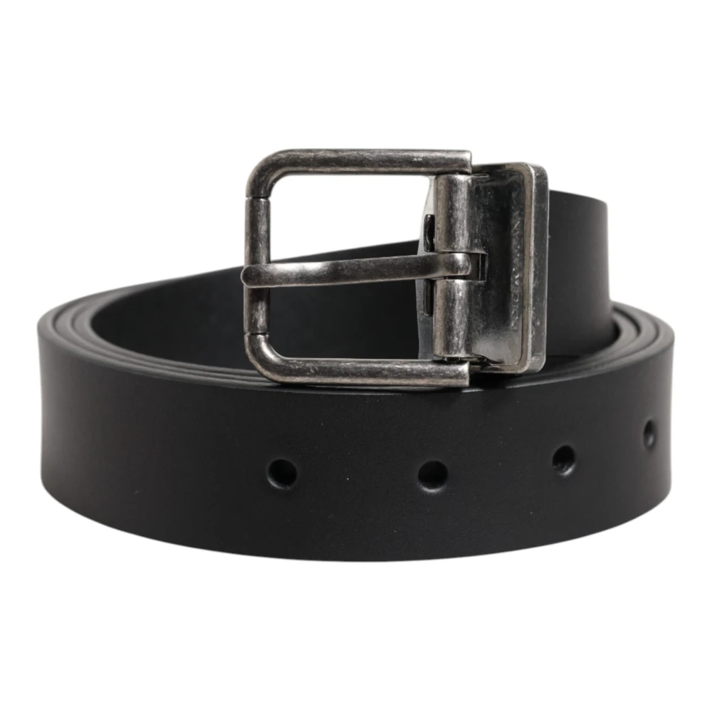 Dolce & Gabbana Men's Black Belts, One Size, Classic Leather Metal Buckle Belt