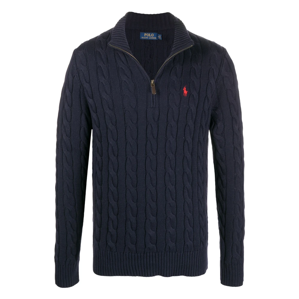 Polo Ralph Lauren Broderad Bomull Half-Zip Stickad tröja Blue, Herr