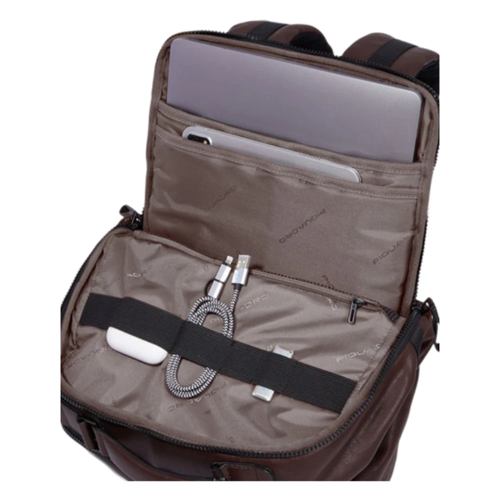 Piquadro Bruine leren rugzak met USB-poort Brown Heren