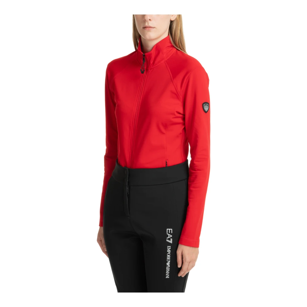 Emporio Armani EA7 Effen Sweatshirt met Rits en Logo Red Dames