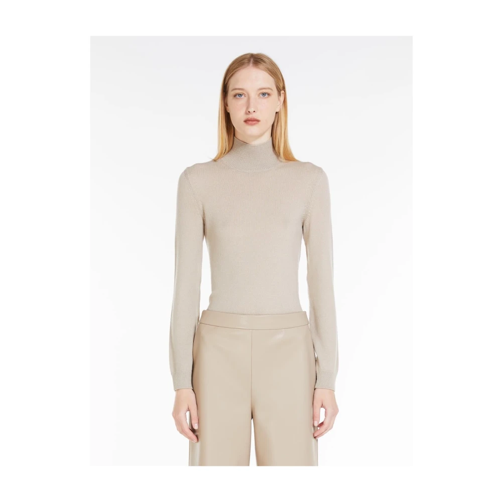 Max Mara Beige Jersey Hoge Hals Ribgebreide Trui Gray Dames