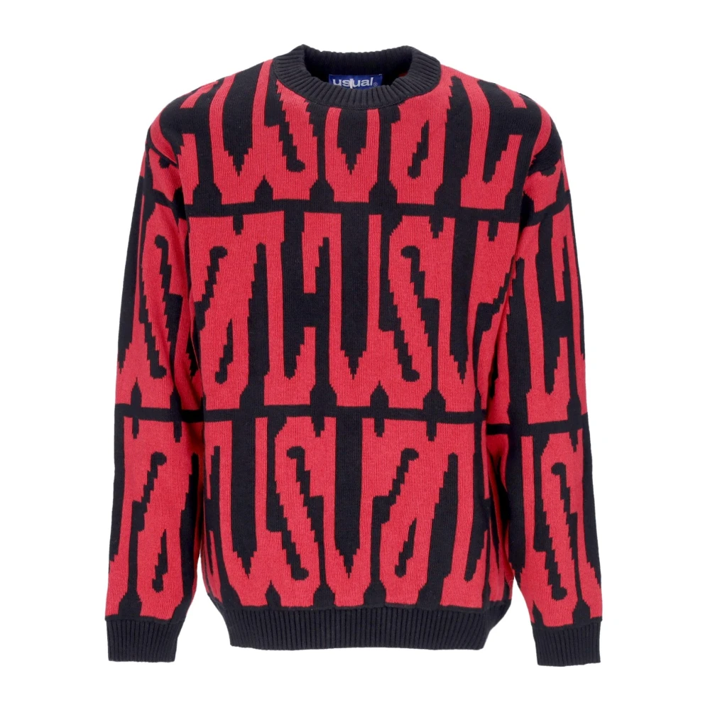 Usual Geborduurde Katoenen Crewneck Sweater Zwart Rood Multicolor Heren