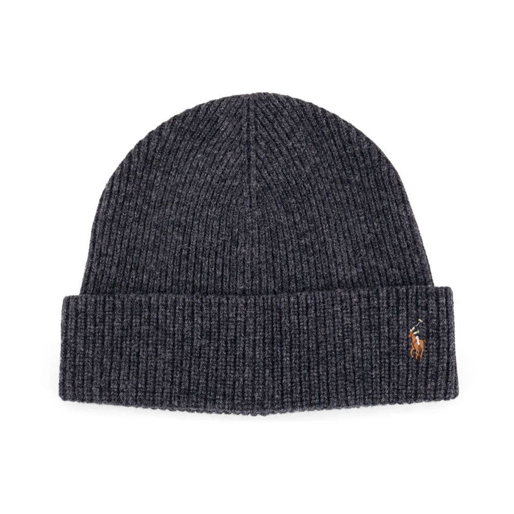 Polo Ralph Lauren Geborduurde wollen muts met voorste vouw Gray Heren