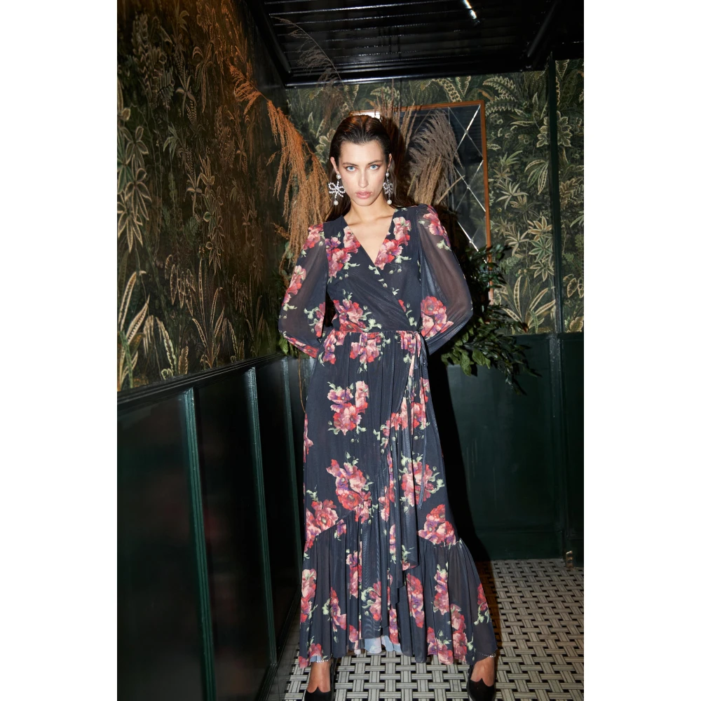Cras Elegante Winter Floral Wrap Jurk Multicolor Dames