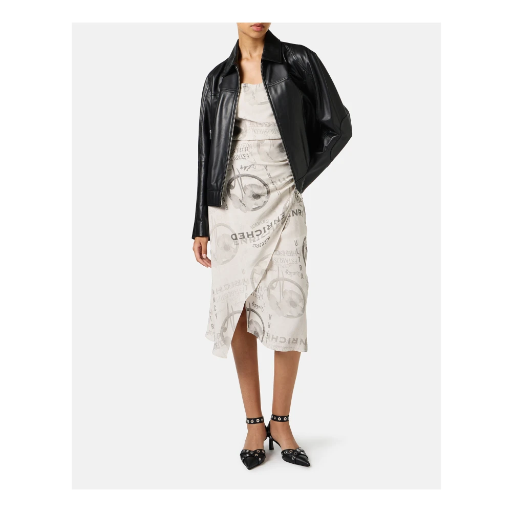 Iceberg Zwarte leren jas met biker details Milano Italia logo Black Dames
