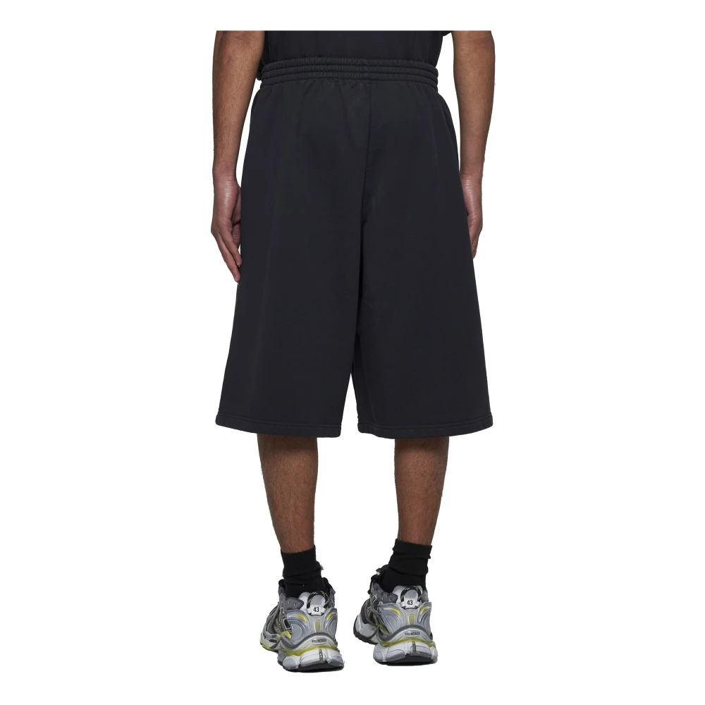 Balenciaga Zwarte Katoenen Shorts met Witte Logo's Black Heren