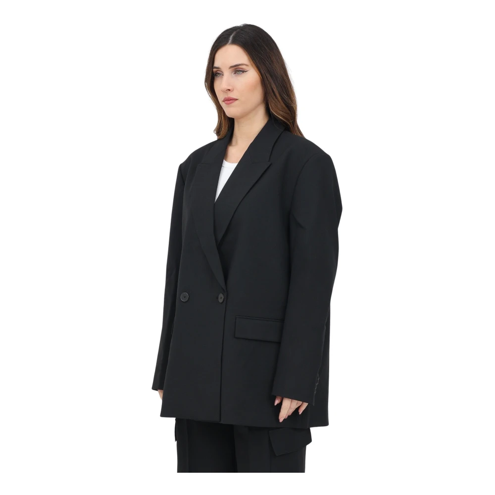 Calvin Klein Jeans Zwarte double-breasted oversized jas Black Dames
