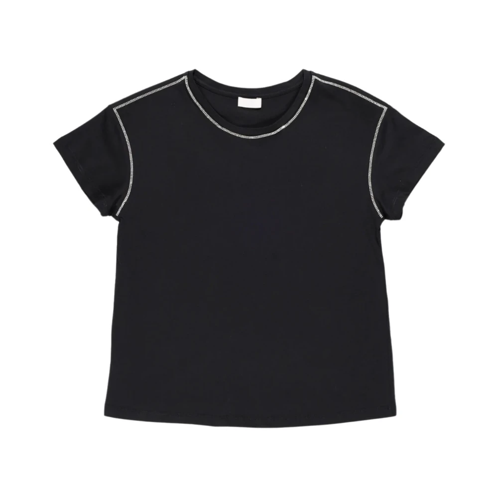 Liu Jo Zwarte katoenen T-shirt met stenen Black Dames