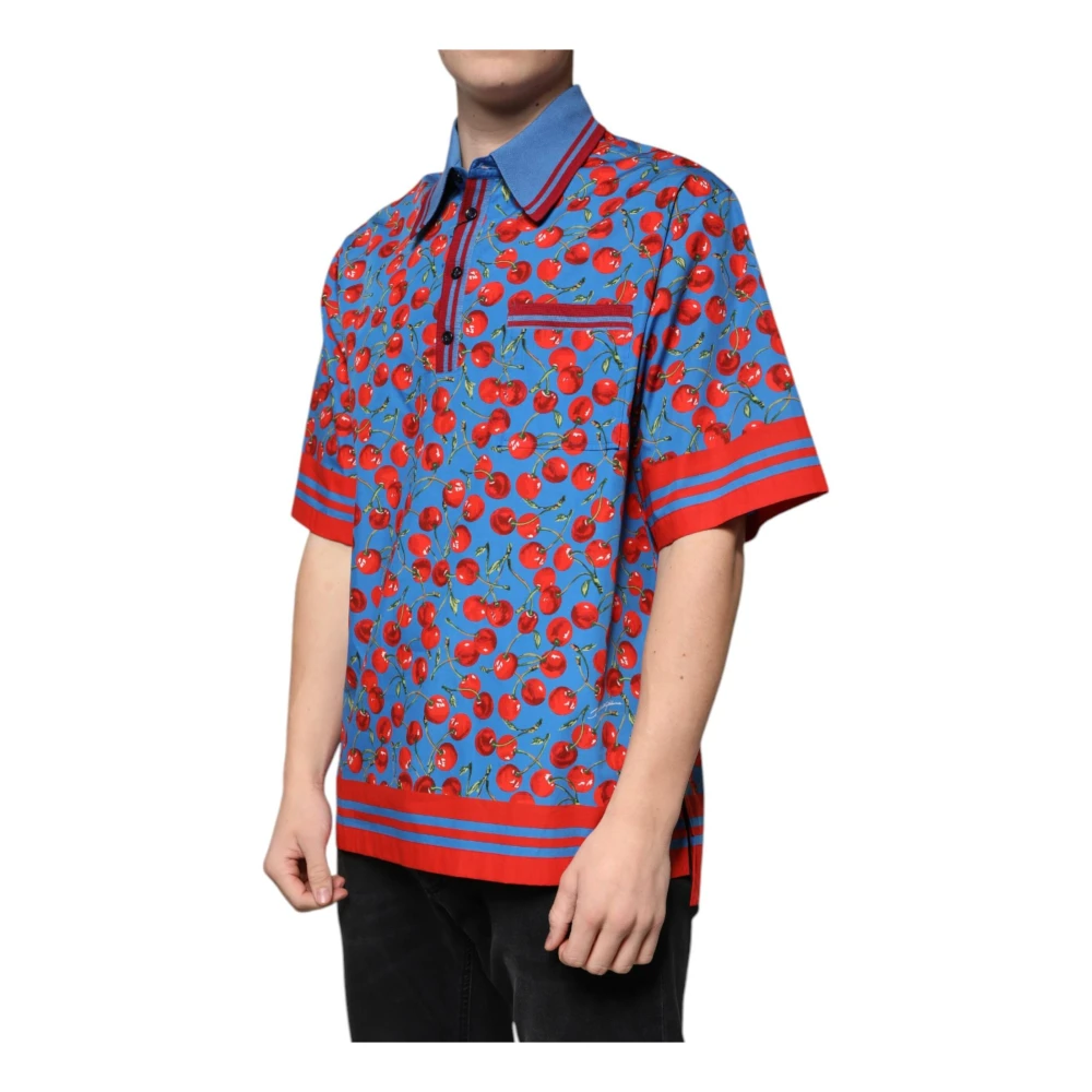 Dolce & Gabbana Kersenprint Polo T-shirt Blauw Rood Multicolor Heren