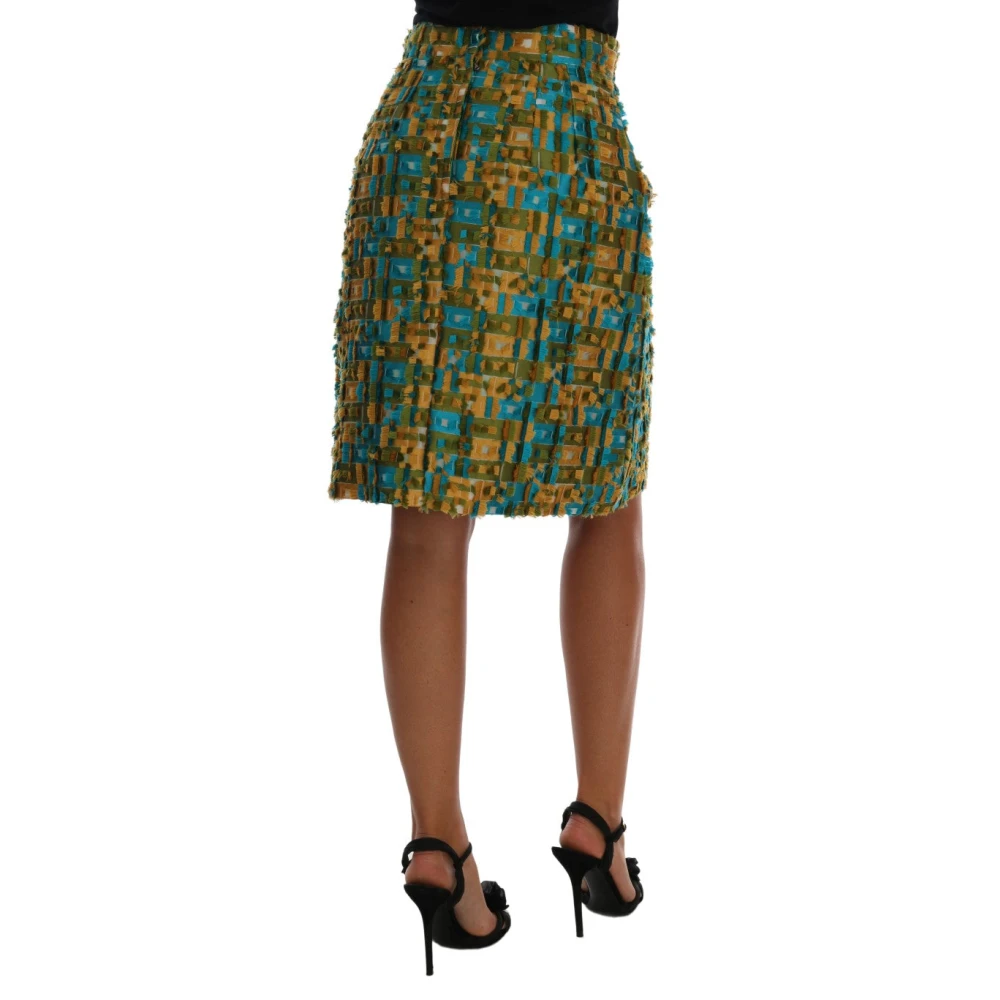 Dolce & Gabbana Elegante Groene Jacquard Pencil Rok Multicolor Dames
