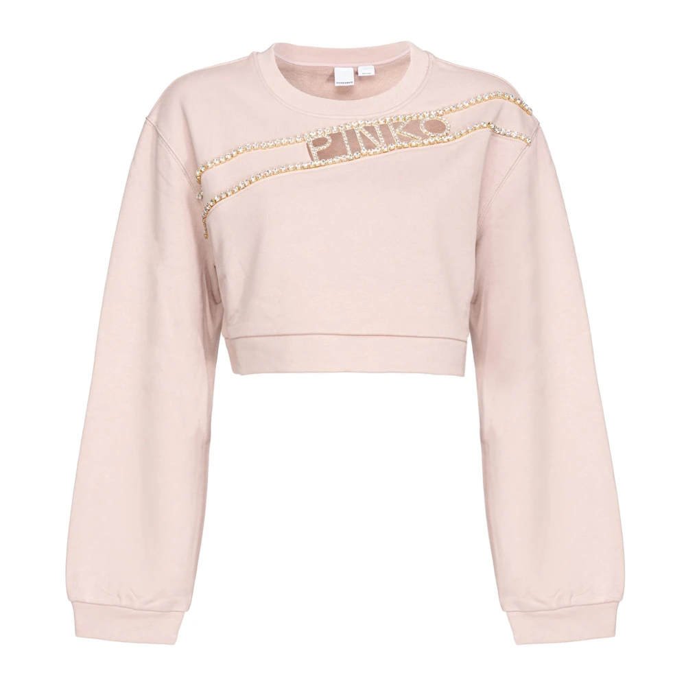 Pinko Zachte Katoenen Sweatshirt met Kristal Logo Detail Beige Dames
