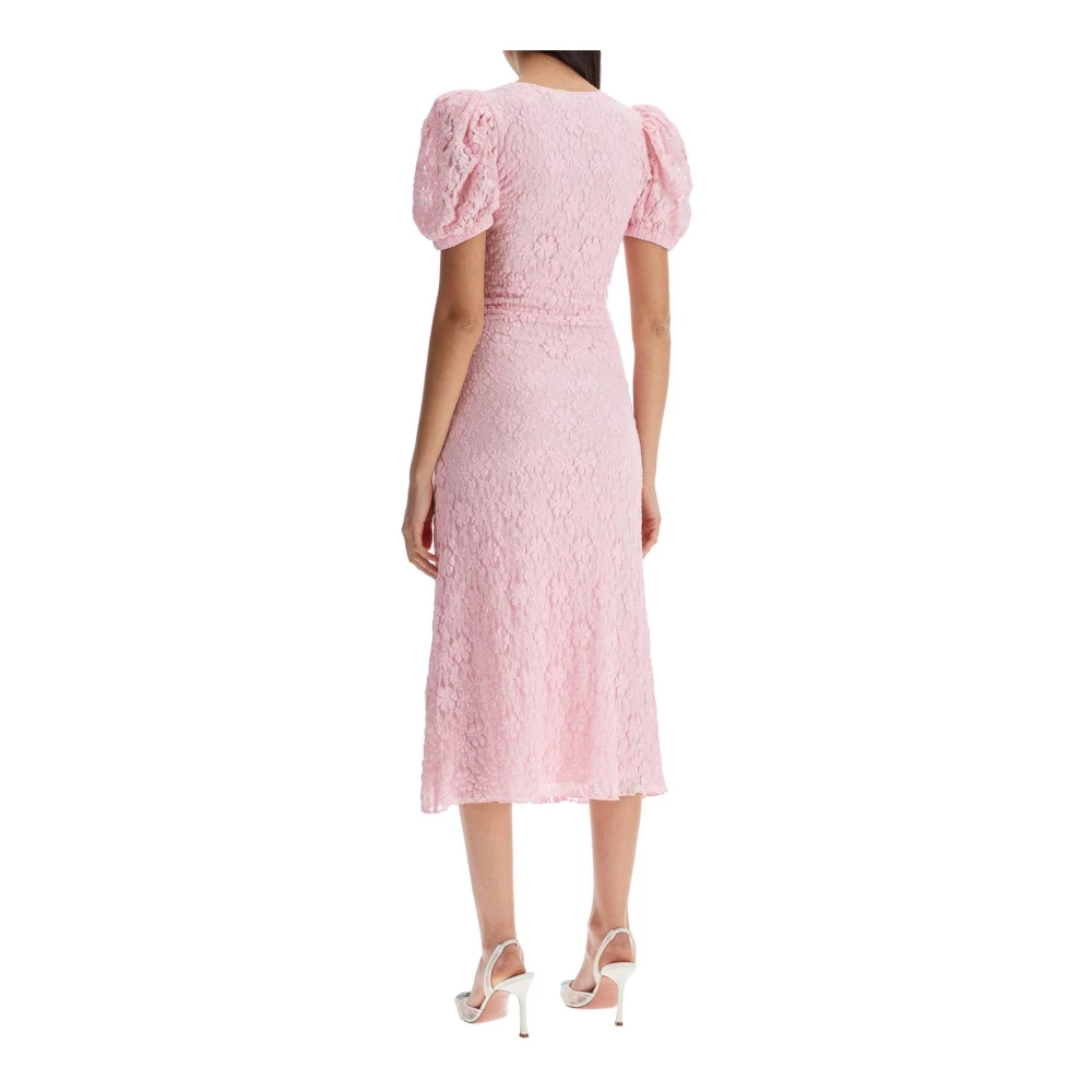 Rotate Birger Christensen Roze Kant Pofmouw Midi Jurk Pink Dames