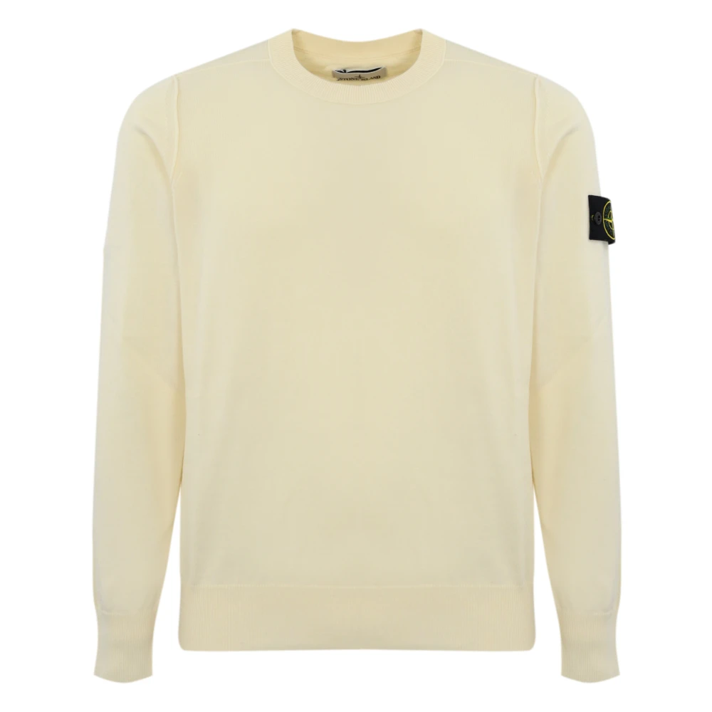Stone Island Witte Katoenen Trui Geribbelde Details Beige Heren