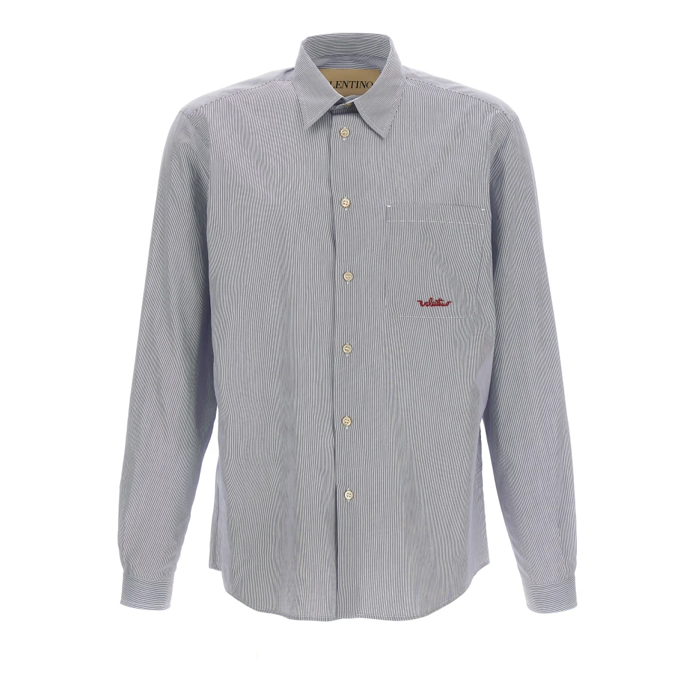 Valentino Garavani Camisa De Algodón A Rayas Shirts Hombre Azul Xl