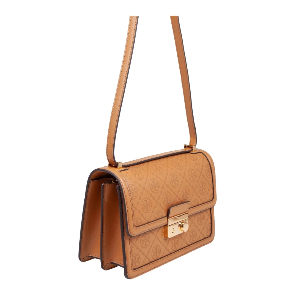 TORY BURCH Monogram Leren Schoudertas Tan Brown Dames