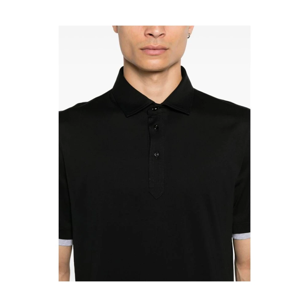 BRUNELLO CUCINELLI Zwarte Katoenen Polokraag Trui Black Heren
