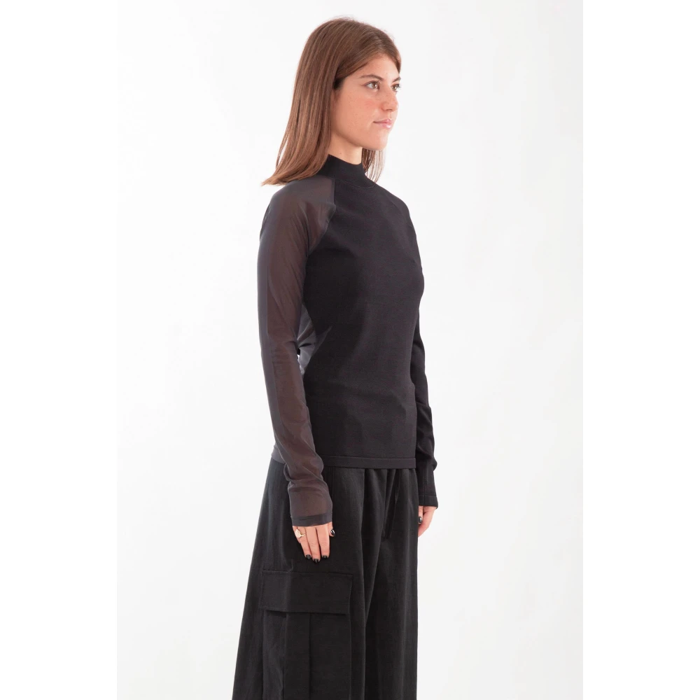 Y-3 Zwarte Mesh Gebreide Longsleeve Top Black Dames