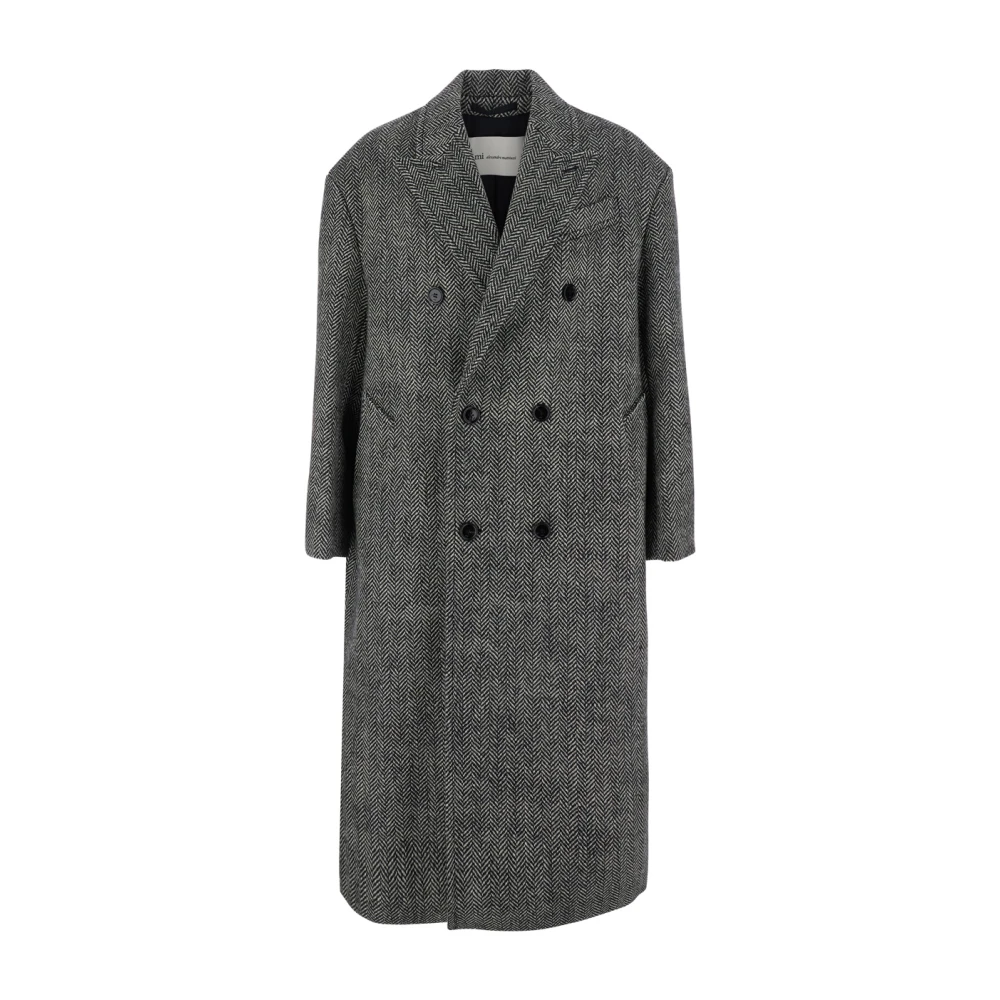 Ami Paris Uomo Grigio - Cappotto Lungo Doppiopetto In Lana - Coats - S