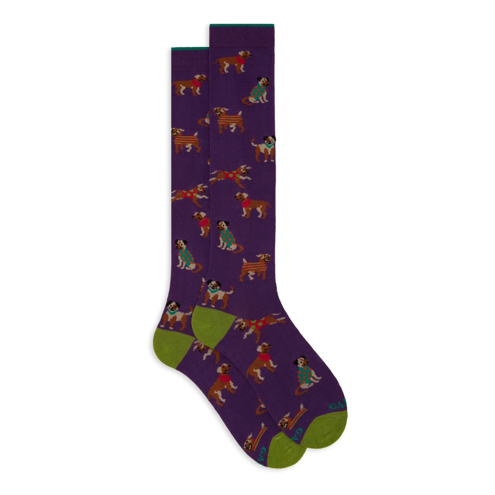 Gallo Lange paarse katoenen sokken voor dames met hondenmotief Multicolor Dames