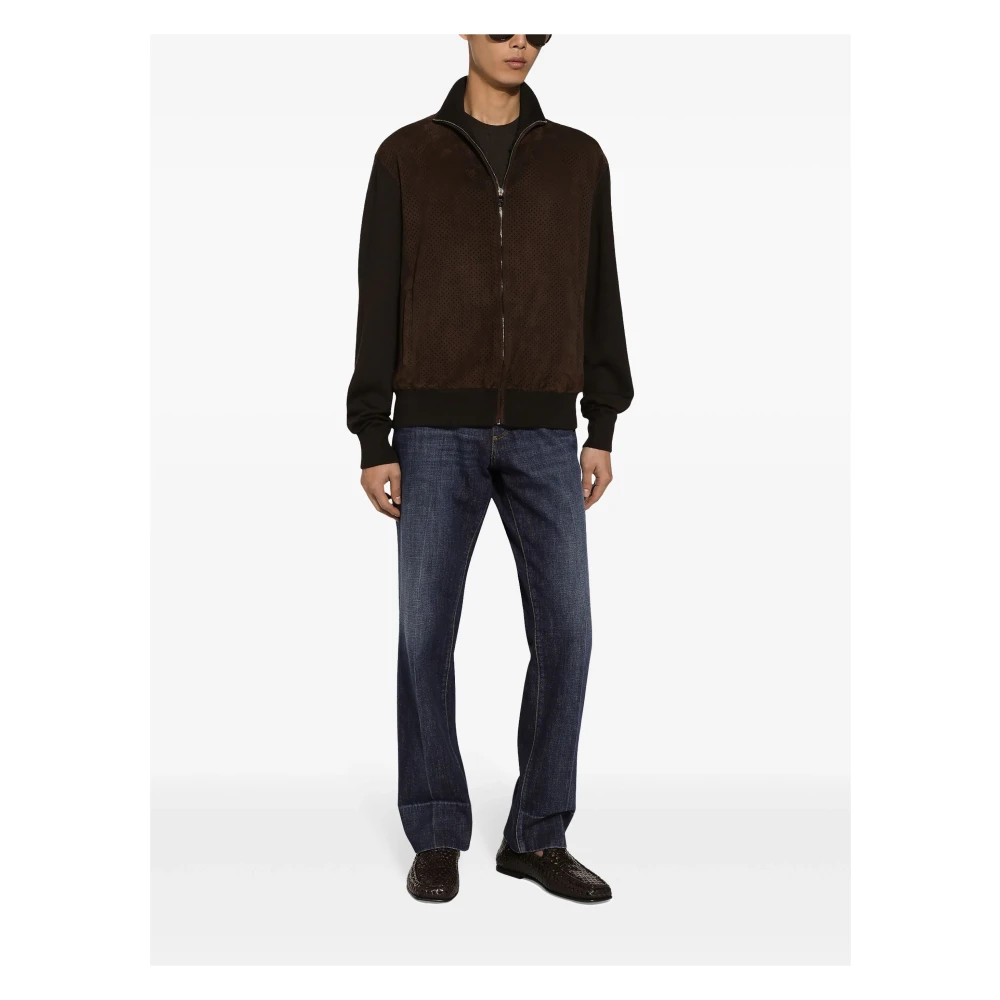 Dolce & Gabbana Bruine Suède Bomber Gebreide Mouwen Jas Brown Heren