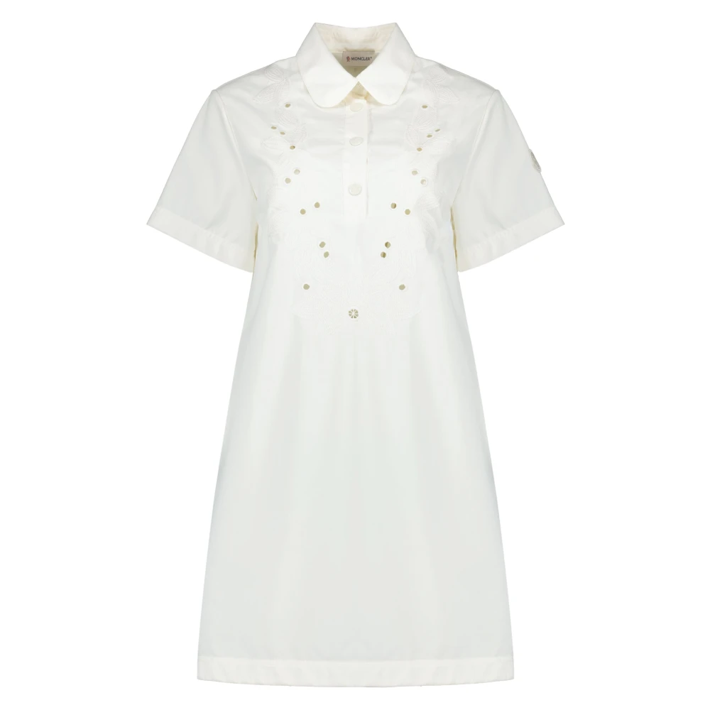 Moncler White Short Dresses, Female, Xs, Embroidered Shirt Dress