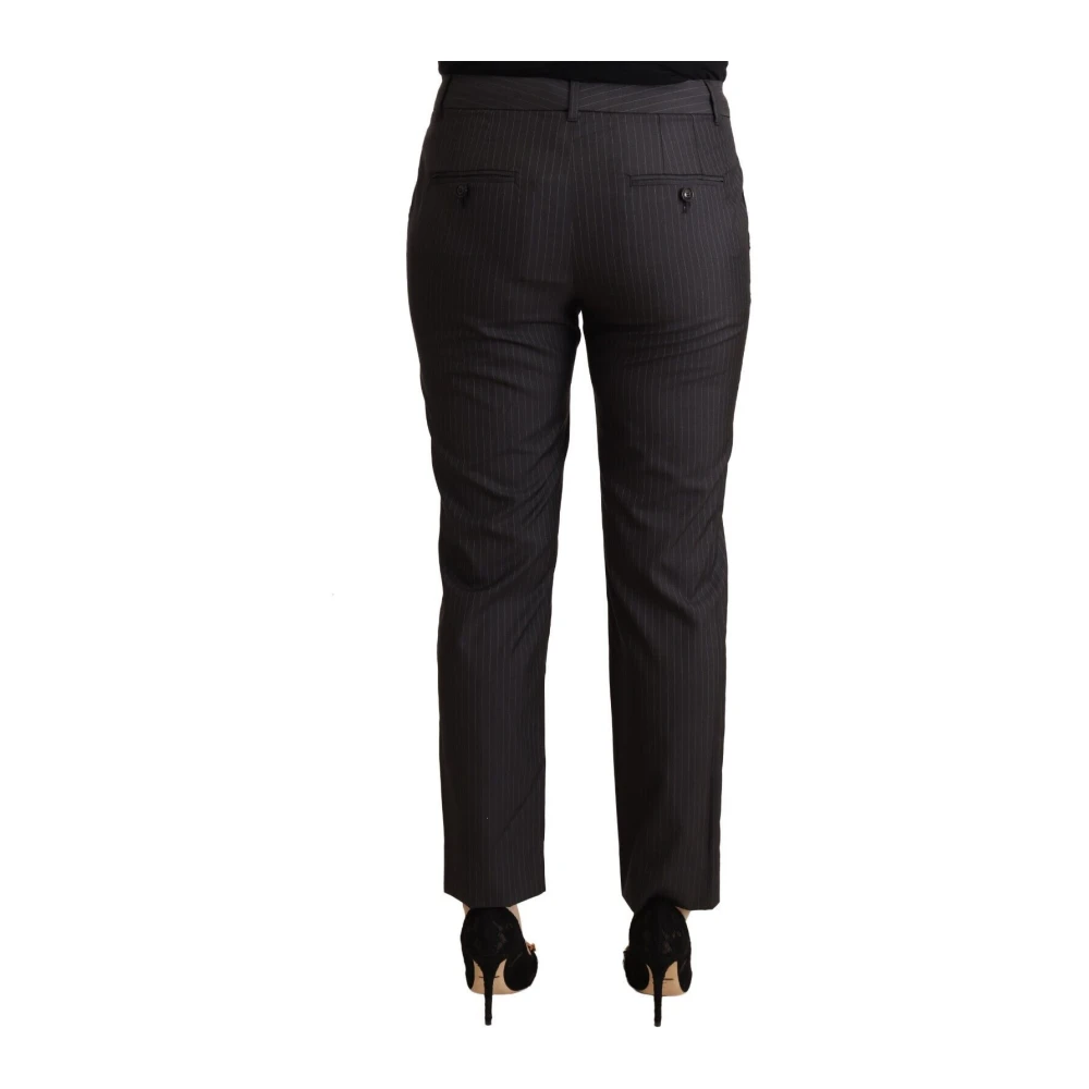 Dolce & Gabbana Zwarte Gestreepte Wol Tapered Broek Black Dames