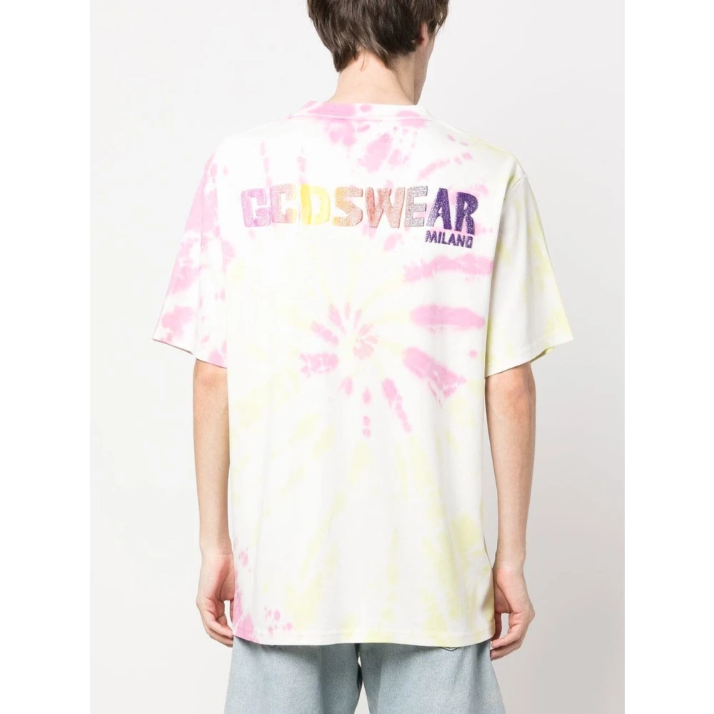 Gcds Roze T-shirt met Glitter Logo Print Pink Heren