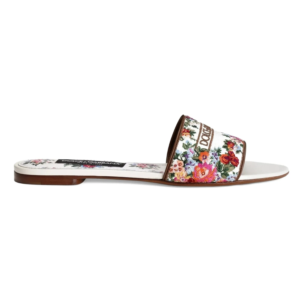 Dolce & Gabbana Women's Multicolor Sliders, 3 Uk, Nappa Leather Flat Slippers With Embroidery