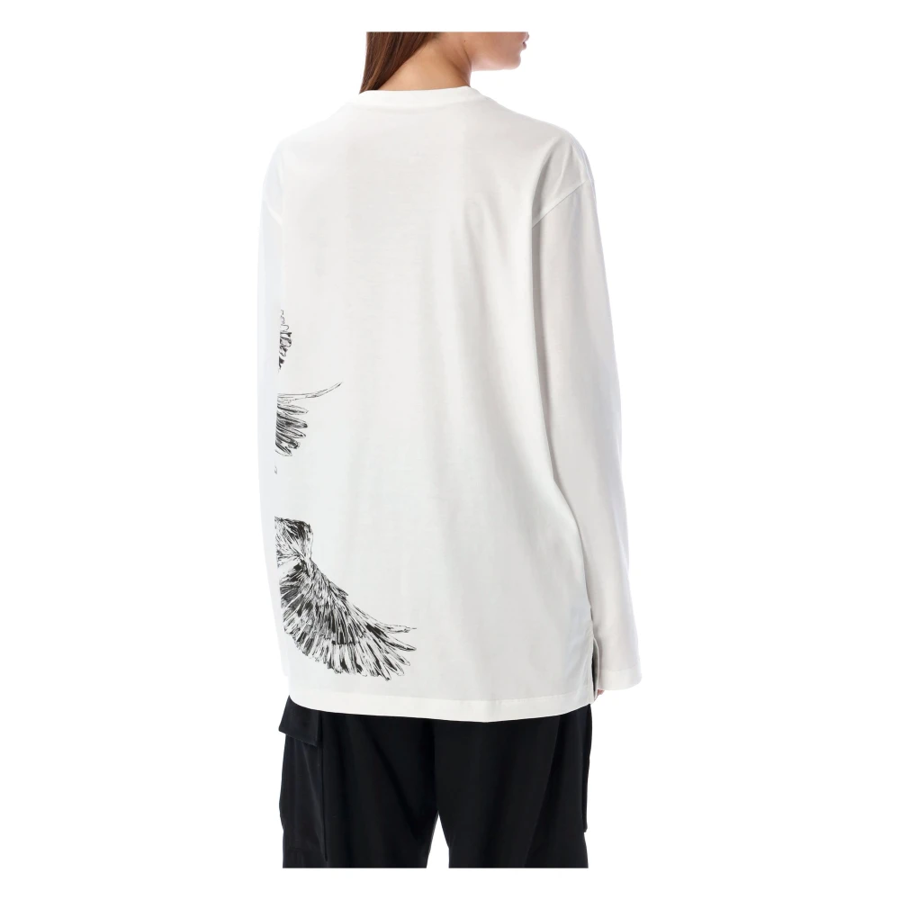 Y-3 Wit Vogelprint T-shirt White Dames