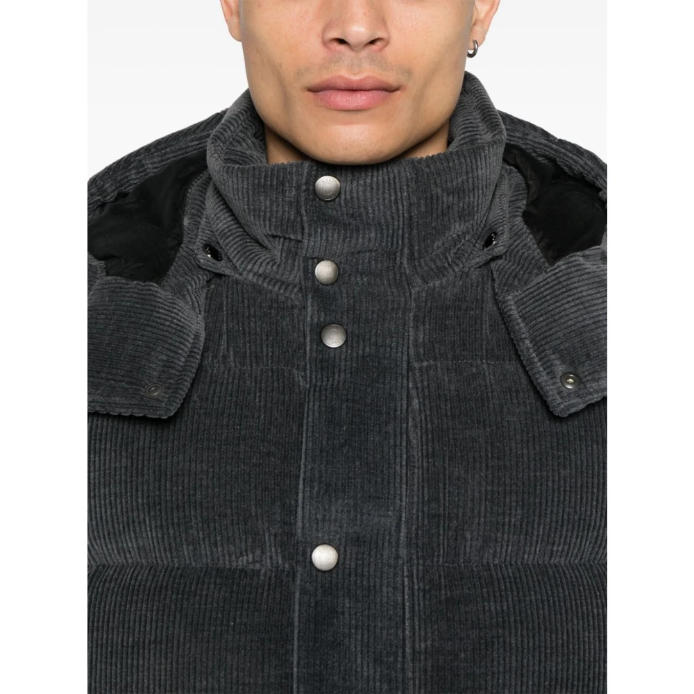Hugo Boss Gewatteerde Ribfluwelen Jas met Capuchon Gray Heren