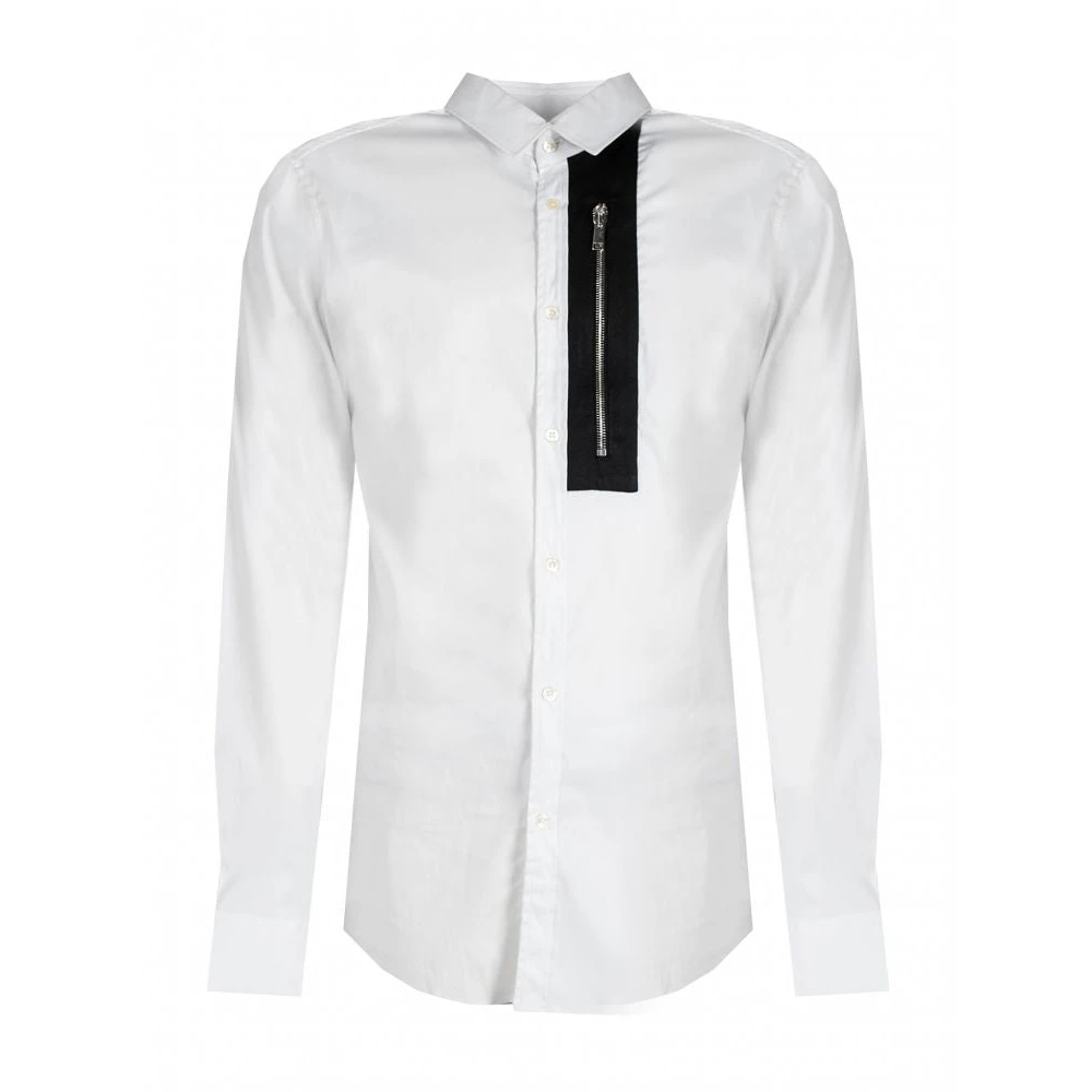 Les Hommes Klassiek Overhemd met Logo Rits White Heren