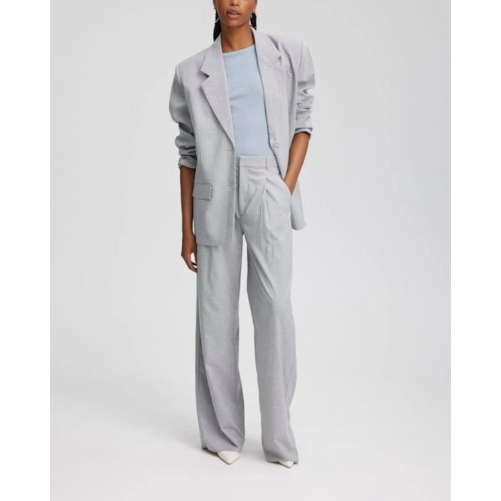 Gestuz Gestreepte Wijde Pijpen Broek Gray Dames