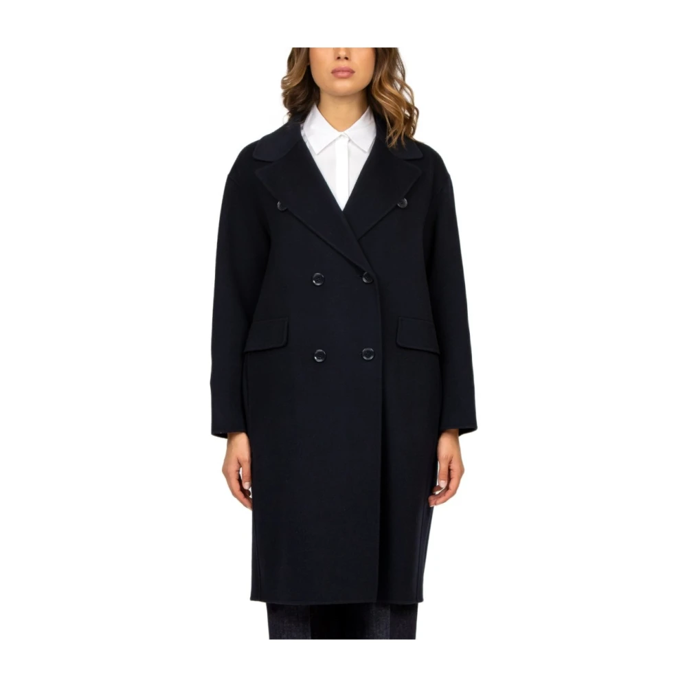 Max Mara Blauwe Wol Double-Breasted Midi Jas Blue Dames