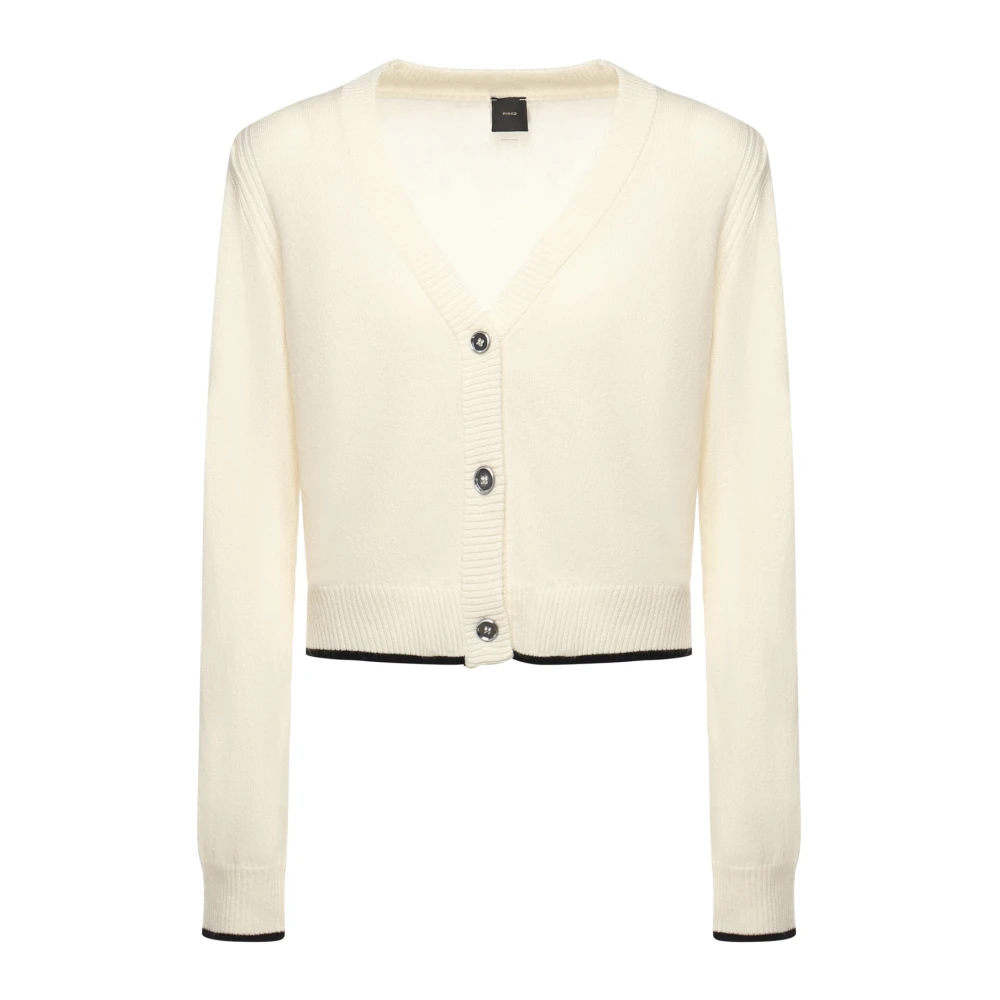 Pinko Women's White Merino Cashmere Jumper Ribbed Cuffs - Cardigans - L - Knitwear