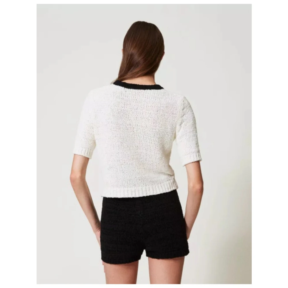 Twinset Kortemouw Gebreide Trui met Ribdetails White Dames