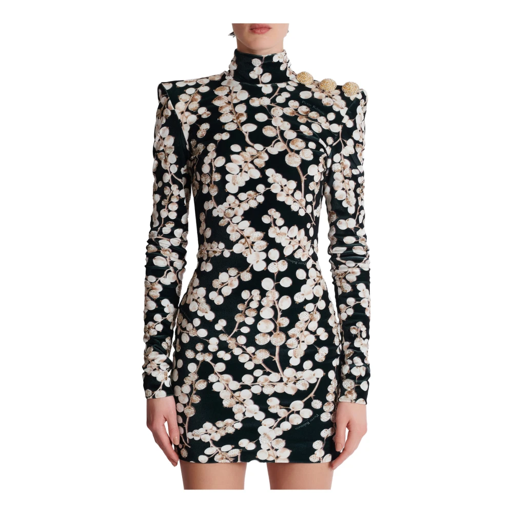 Balmain Fluwelen jurk met open rug en rode bessenprint Black Dames