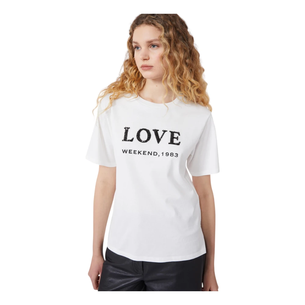 Weekend Max Mara Women's White T-Shirts, M, Cotton T-Shirt With Graphic Print