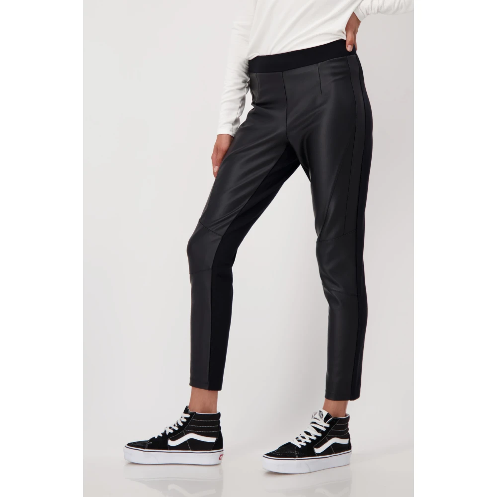 monari Slim Fit Jersey en Lederlook Broek Black Dames