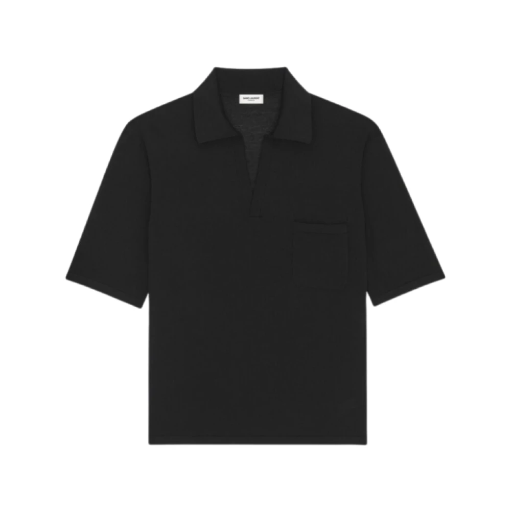 Saint Laurent Zwart Wol V-Hals Polo Shirt Black Heren